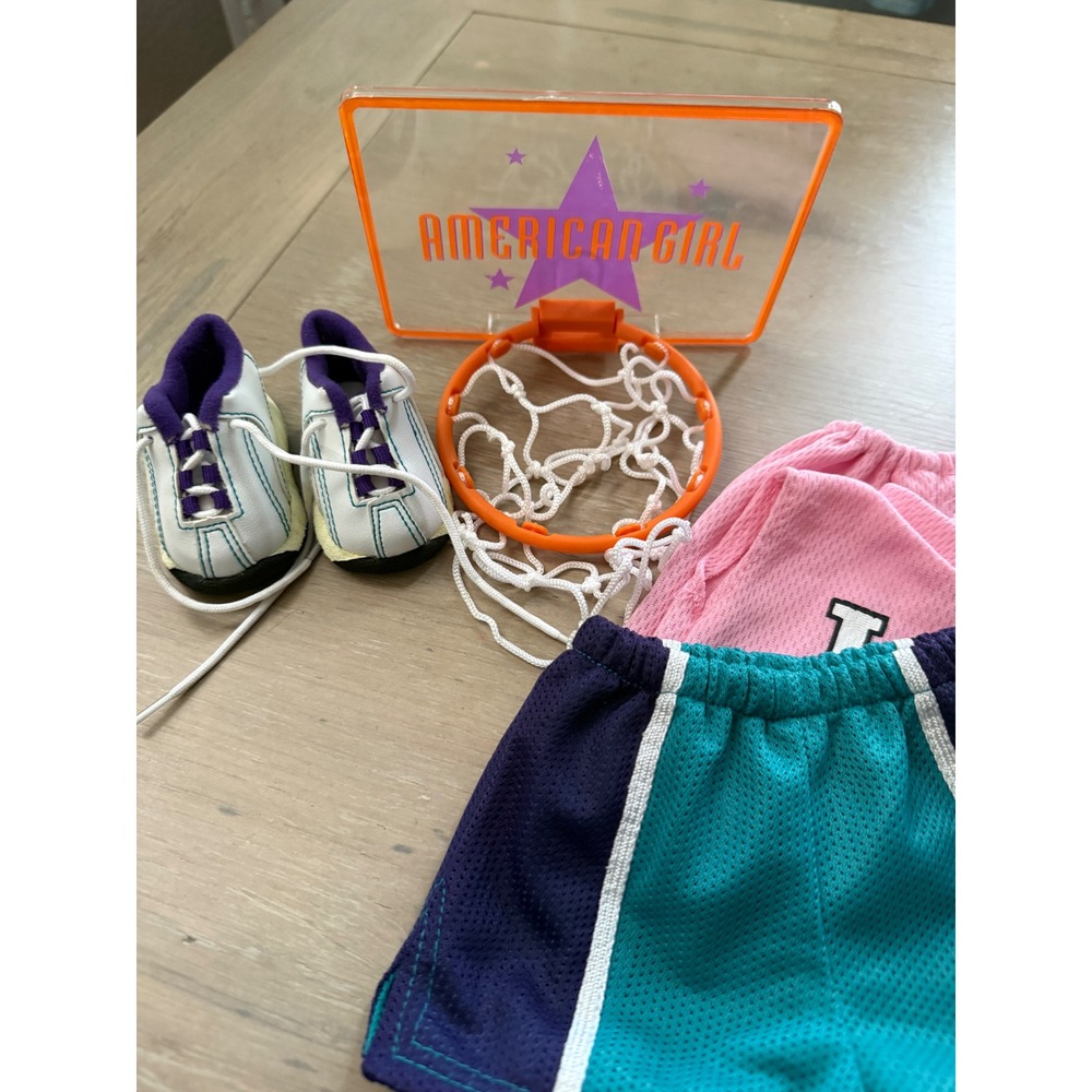 American Girl Basketball Outfit Set Pleasant Company Pink Teal Shorts Shoes Hoop